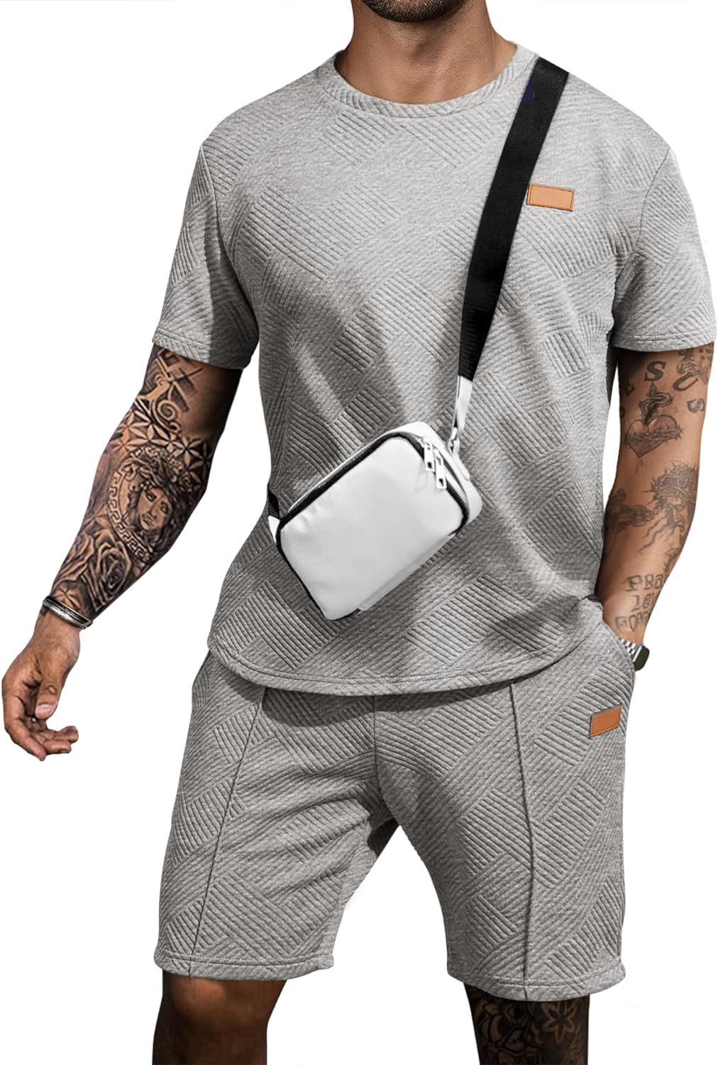 Men's Casual T-Shirts and Shorts Set Summer Jacquard Outfits Short Sleeve Polo Suit 2 Piece Shorts Sweatsuits