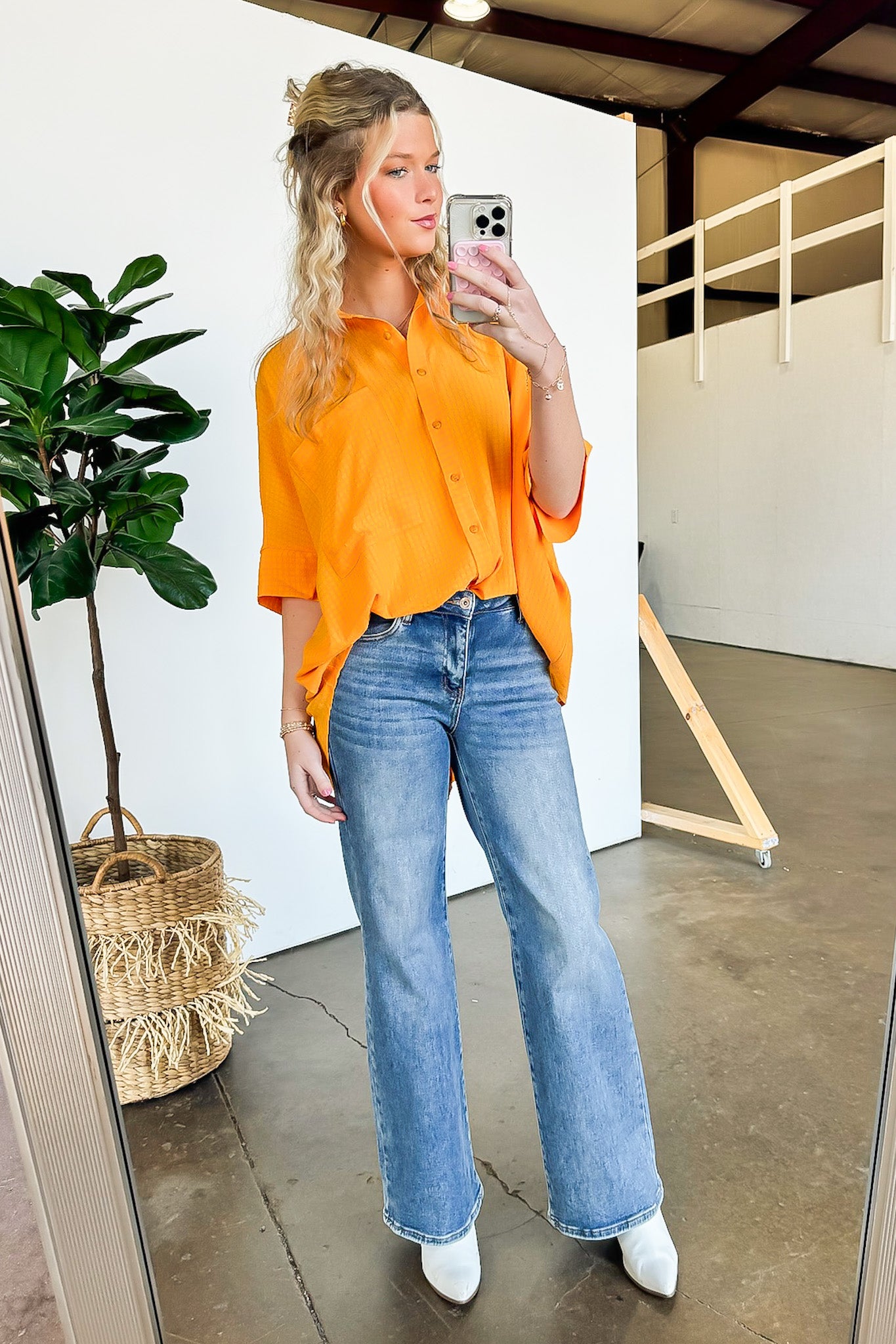 Textured Knit Button Down Top