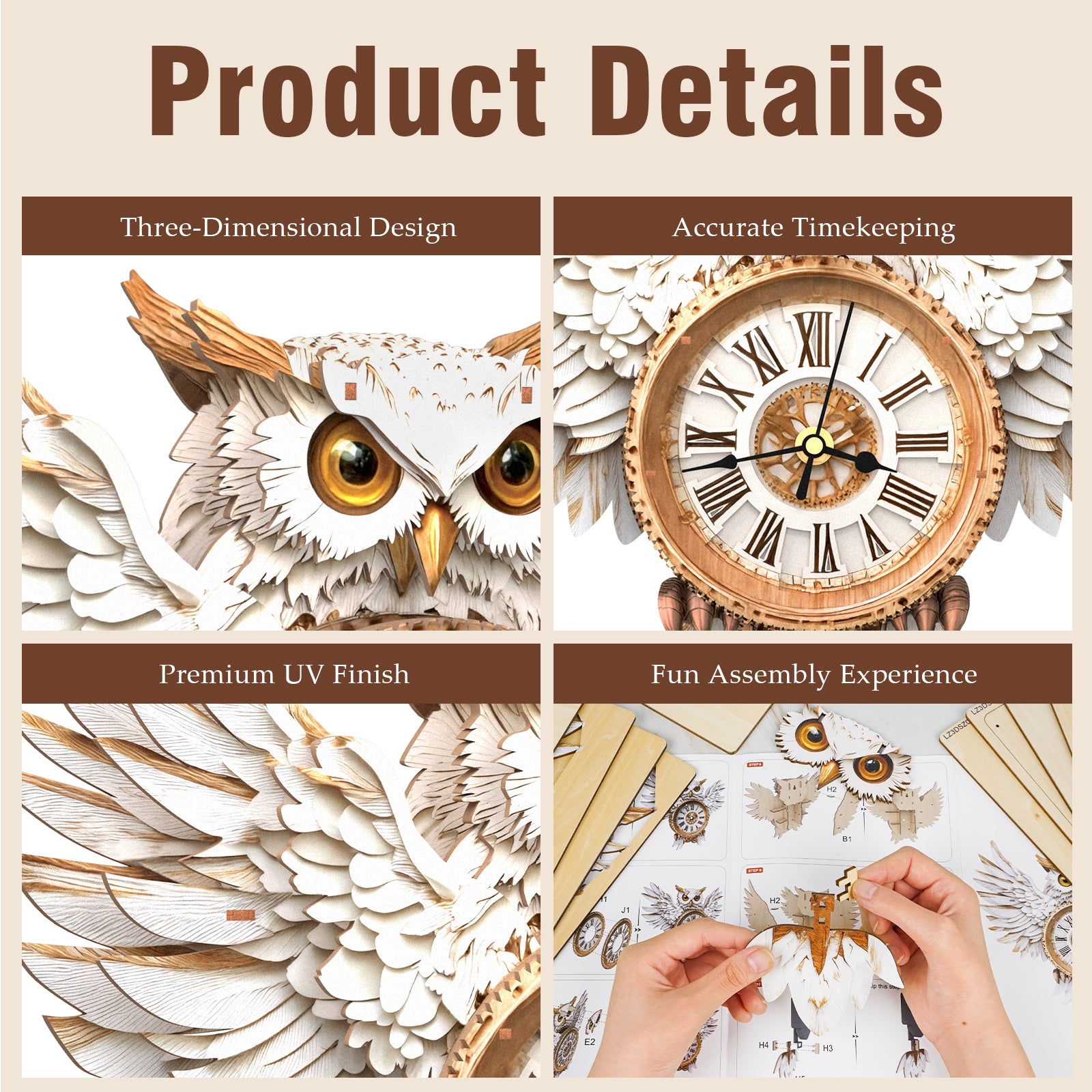 Snowy Owlâ€“ DIY Wooden Clock, 3D Puzzle Craft Kit