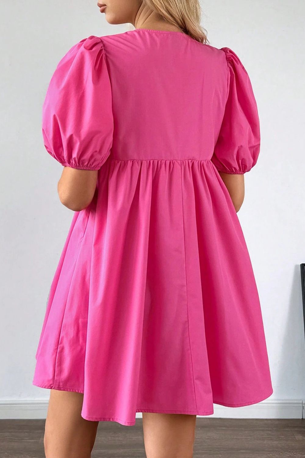 Puff Sleeve Tie Front High Waist Mini Dress