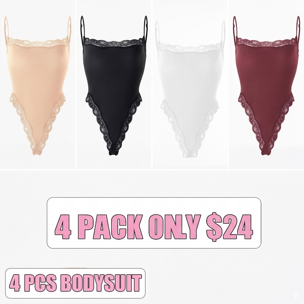 KatchMe Lace Series Women's Simple Style Spaghetti Strap Lace Trim Breathable Bodysuit