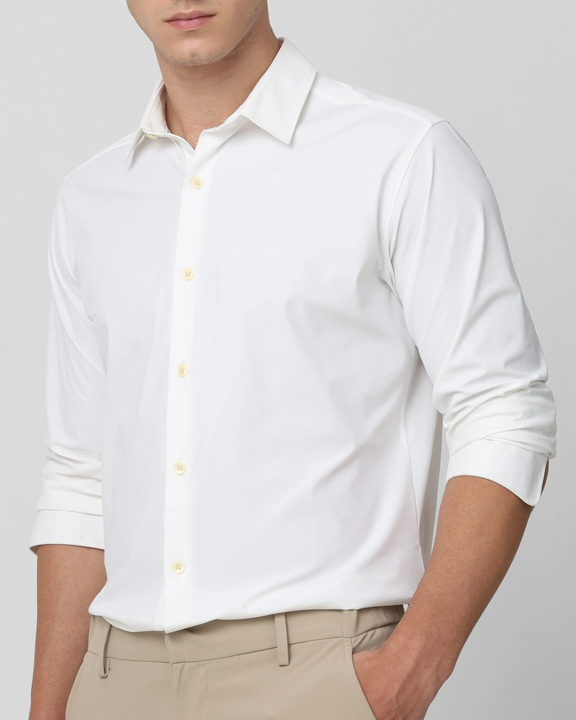 Leisure Soft And Comfortable Slim-Fit Dark White Shirt