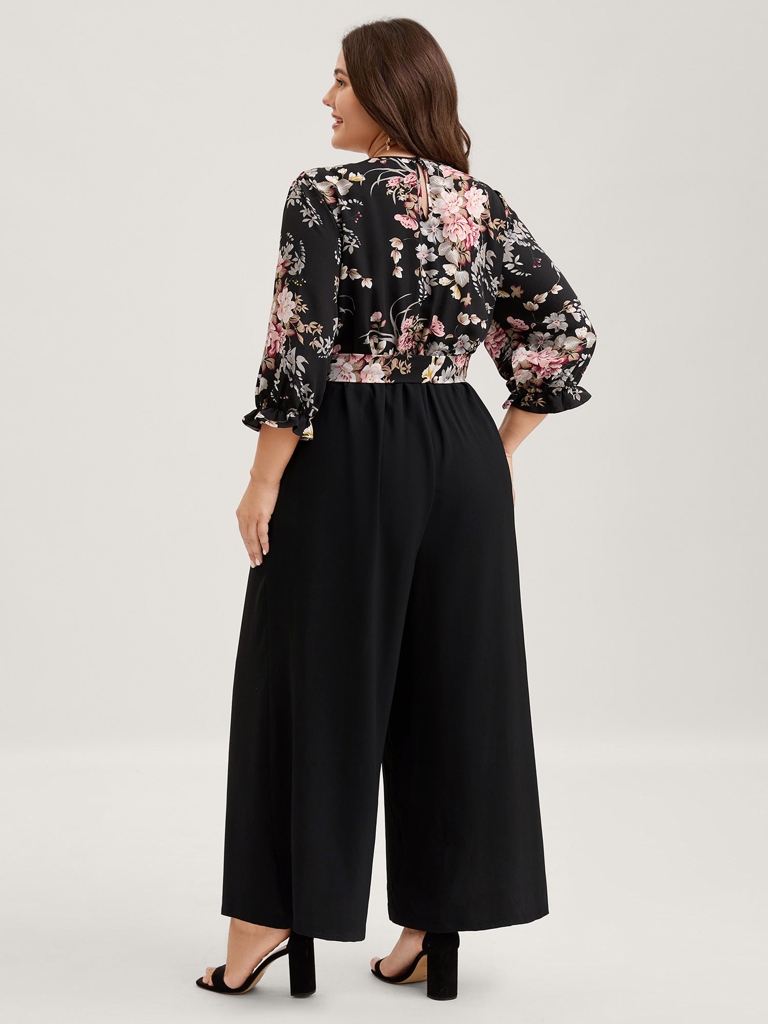 Floral Contrast Belted Wide-Leg Jumpsuit