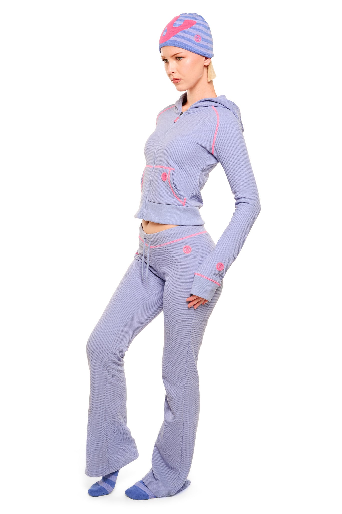 WAFFLE KNIT BOOT CUT PANTS (LAVENDER/PINK)