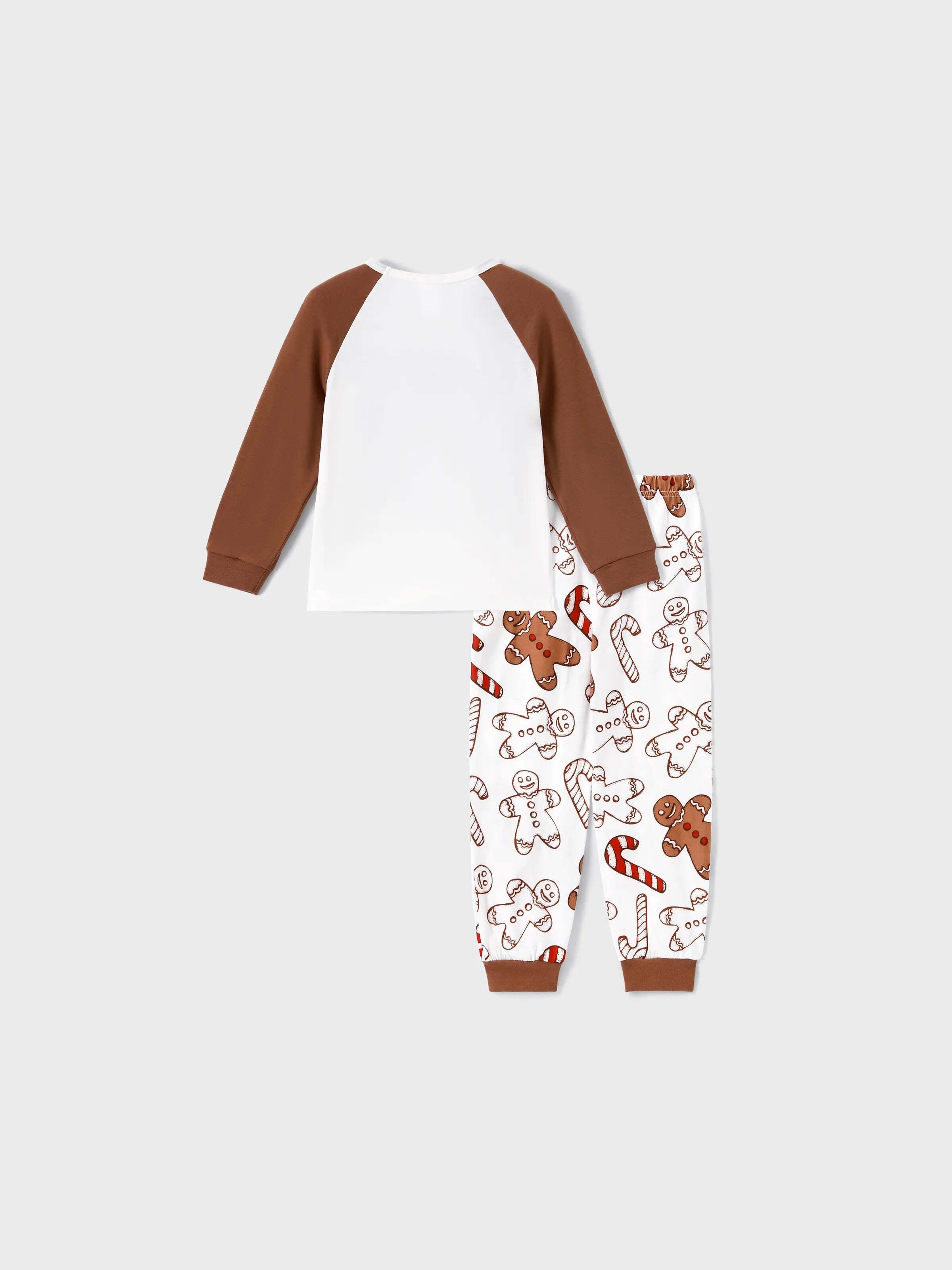 Christmas Family Matching Letter and Gingerbread Man Print Long-sleeve Pajamas Sets with Christmas Socks Khaki