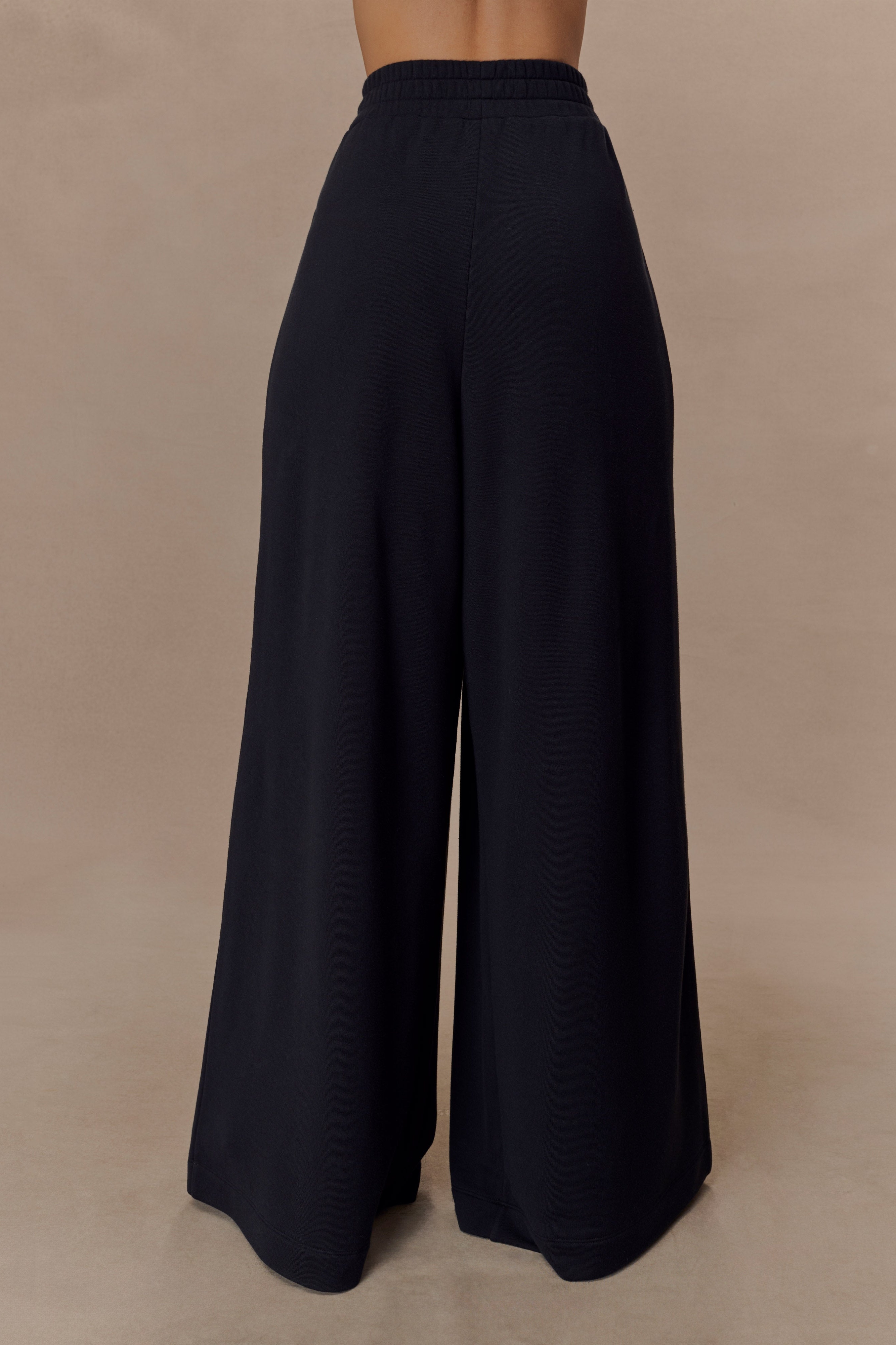 Black Gathered Wide Leg Jogger