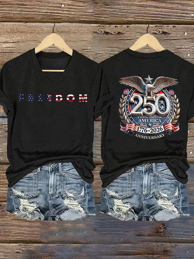 Women'S For The 250th Anniversary Of American Independence V-Neck T-Shirt