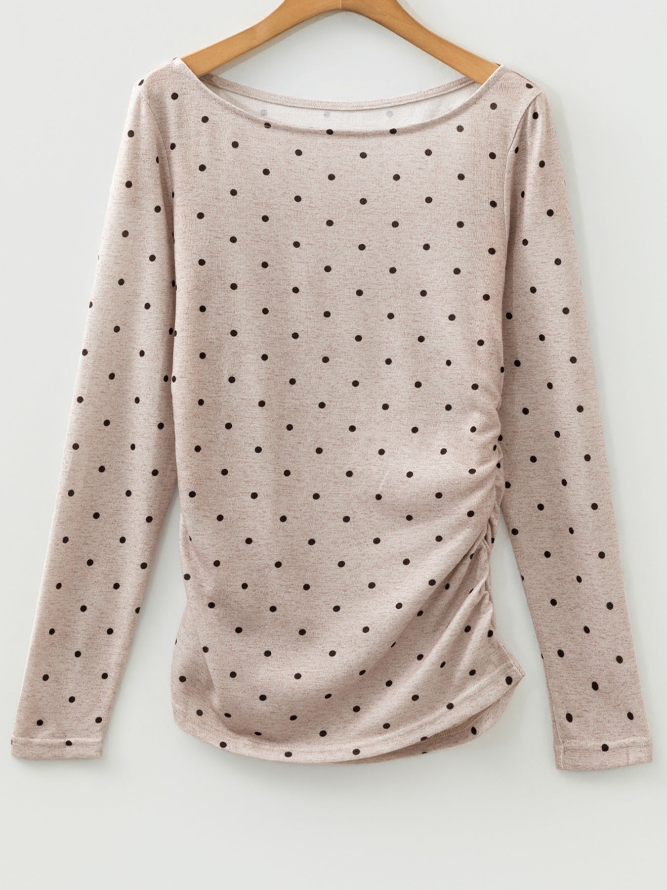 Polka Dot Boat Neck Knit Long Sleeve T Shirt