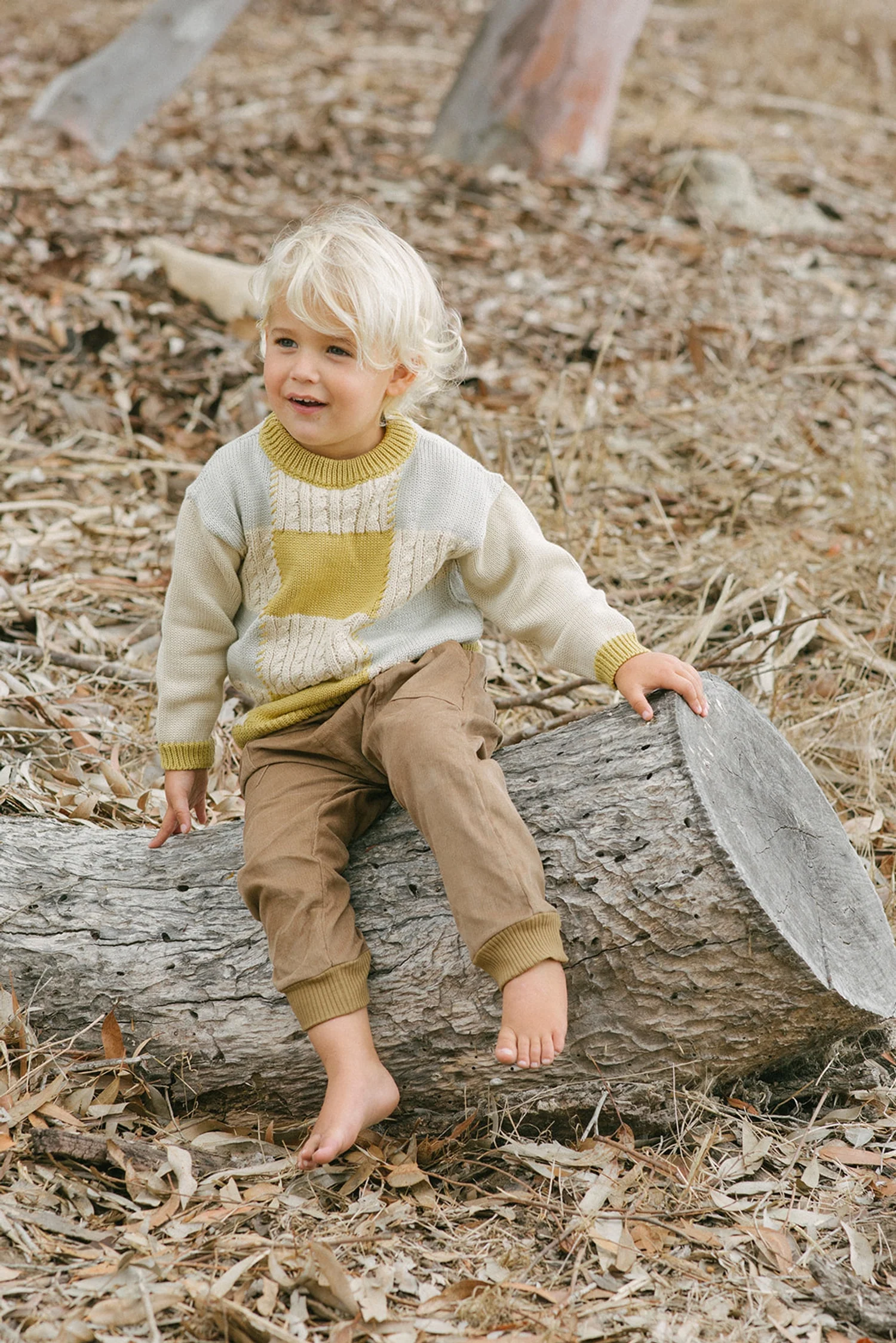 Patchwork Sweater Sky Gray/Fall Leaf