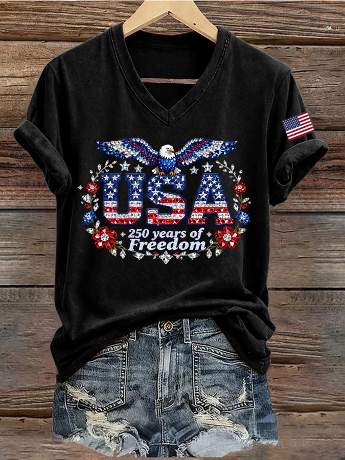 Women's 250th Anniversary Freedom Print V-Neck T-Shirt