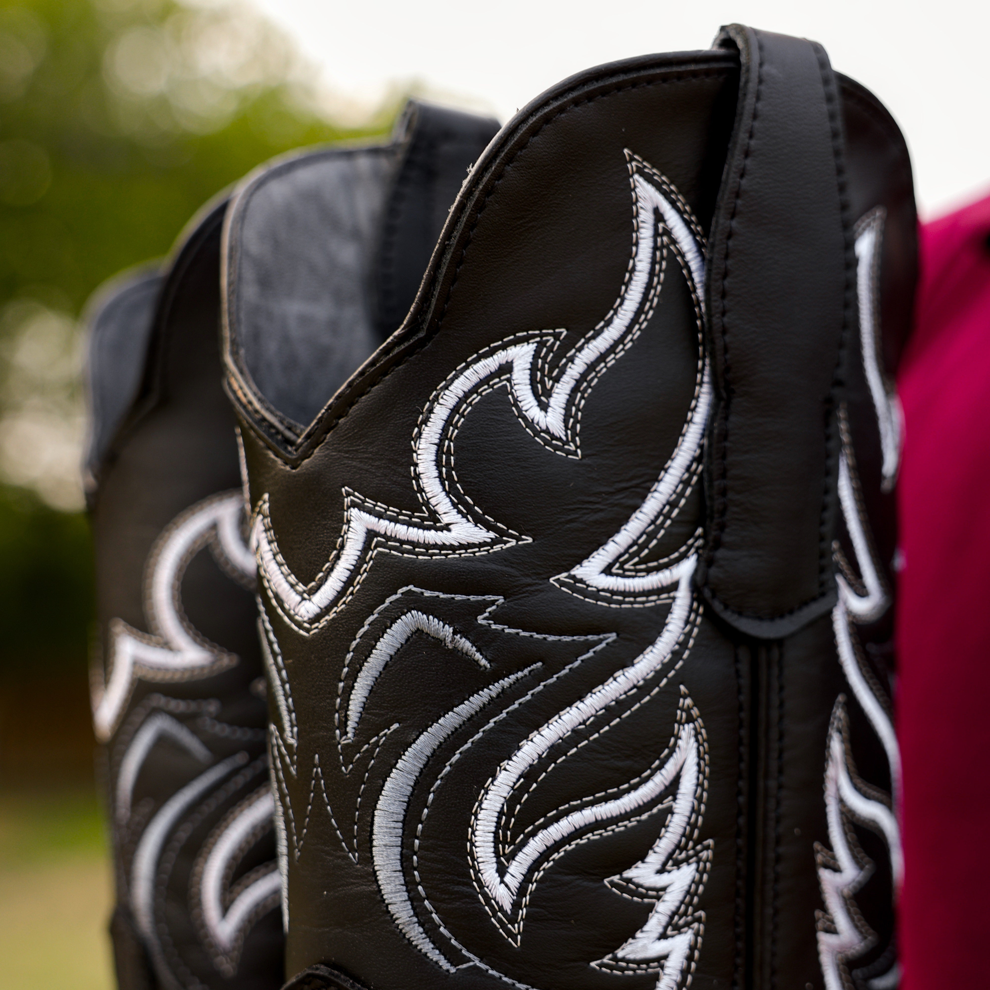 Black Basketweave Leather Boots - Square Toe