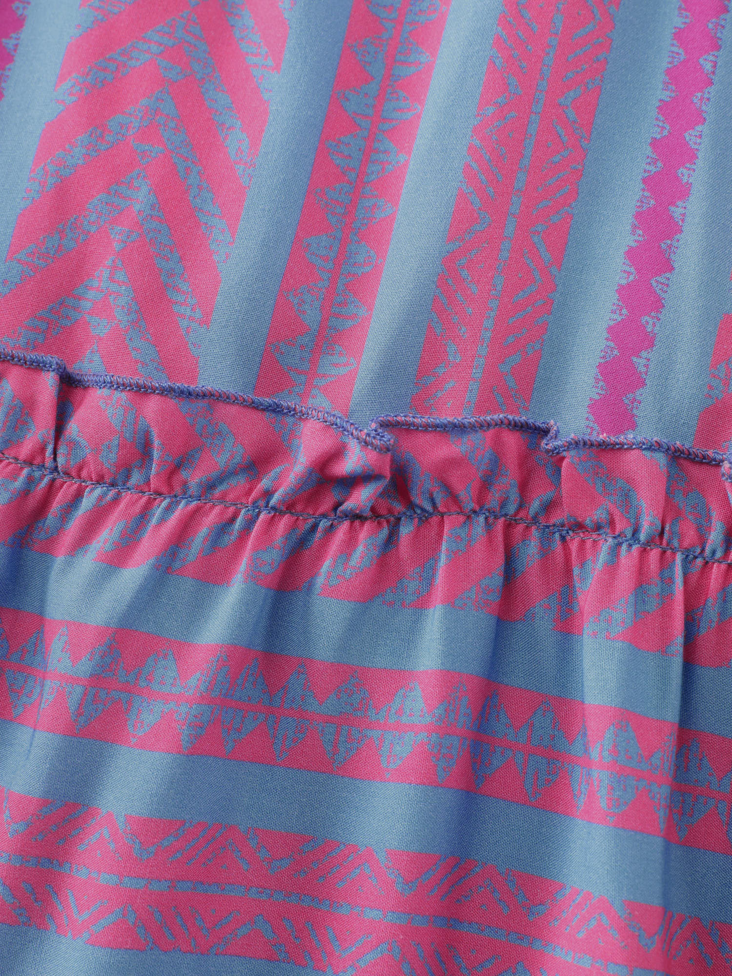 Colorful Stripes Shirred Bodice Ruffled Midi Dress