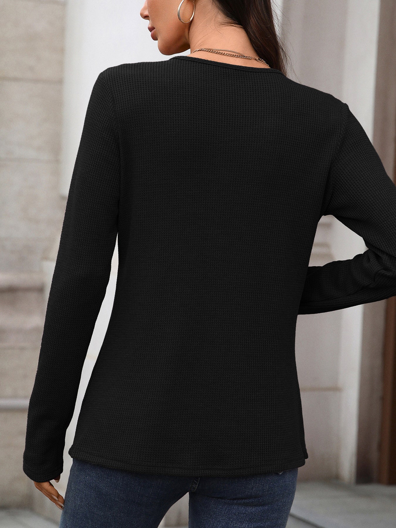 Waffle Knit Long Sleeve T-Shirt