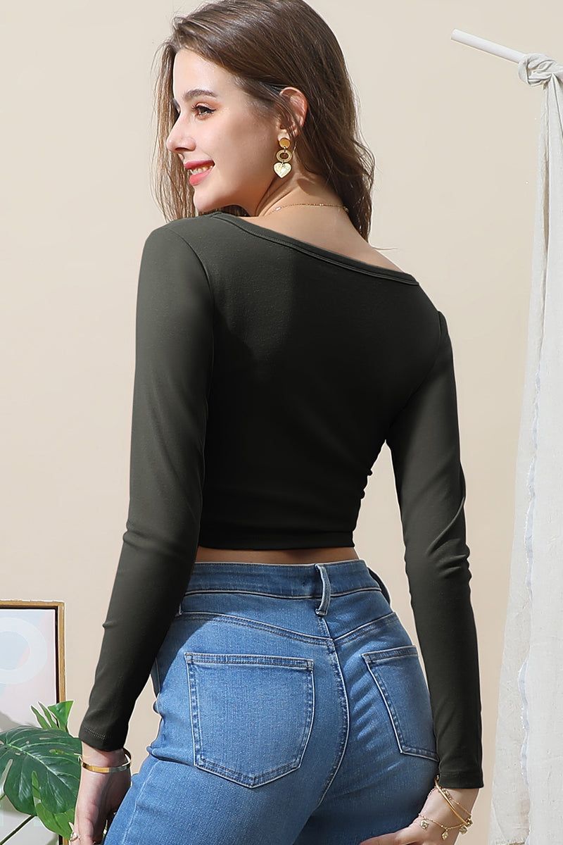 Long Sleeve Round Neck Crop Casual Top