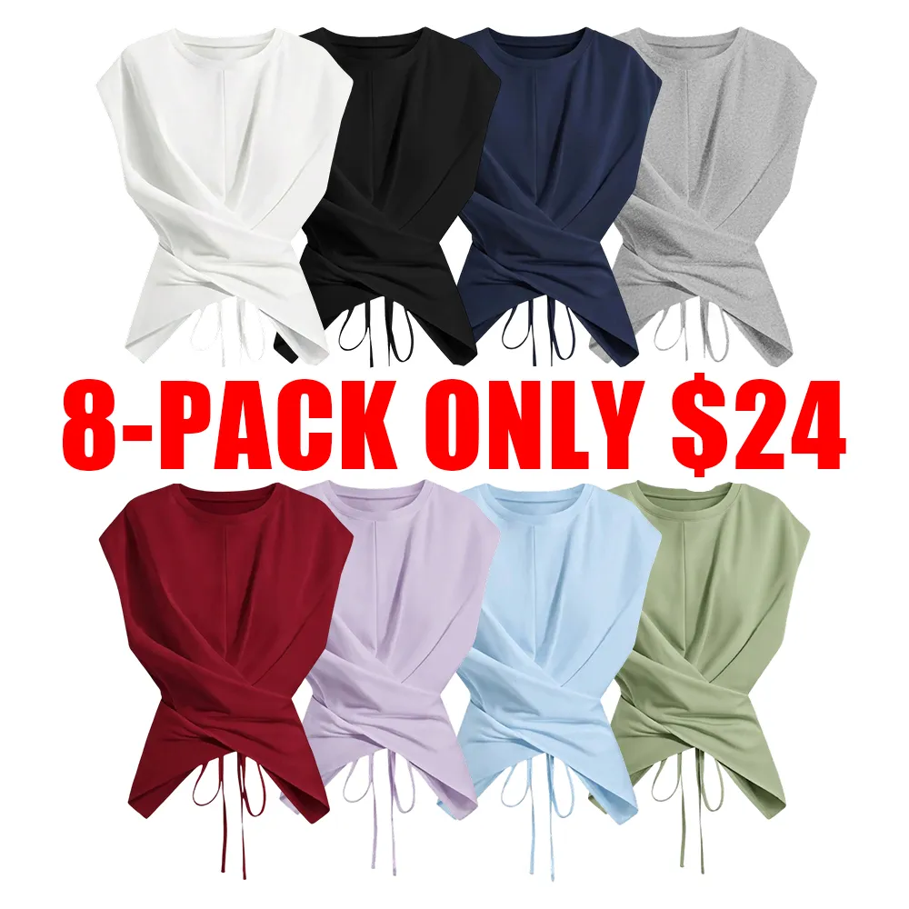 Women’s Knit Criss Cross Back Tie T-Shirt – Asymmetrical Casual Top