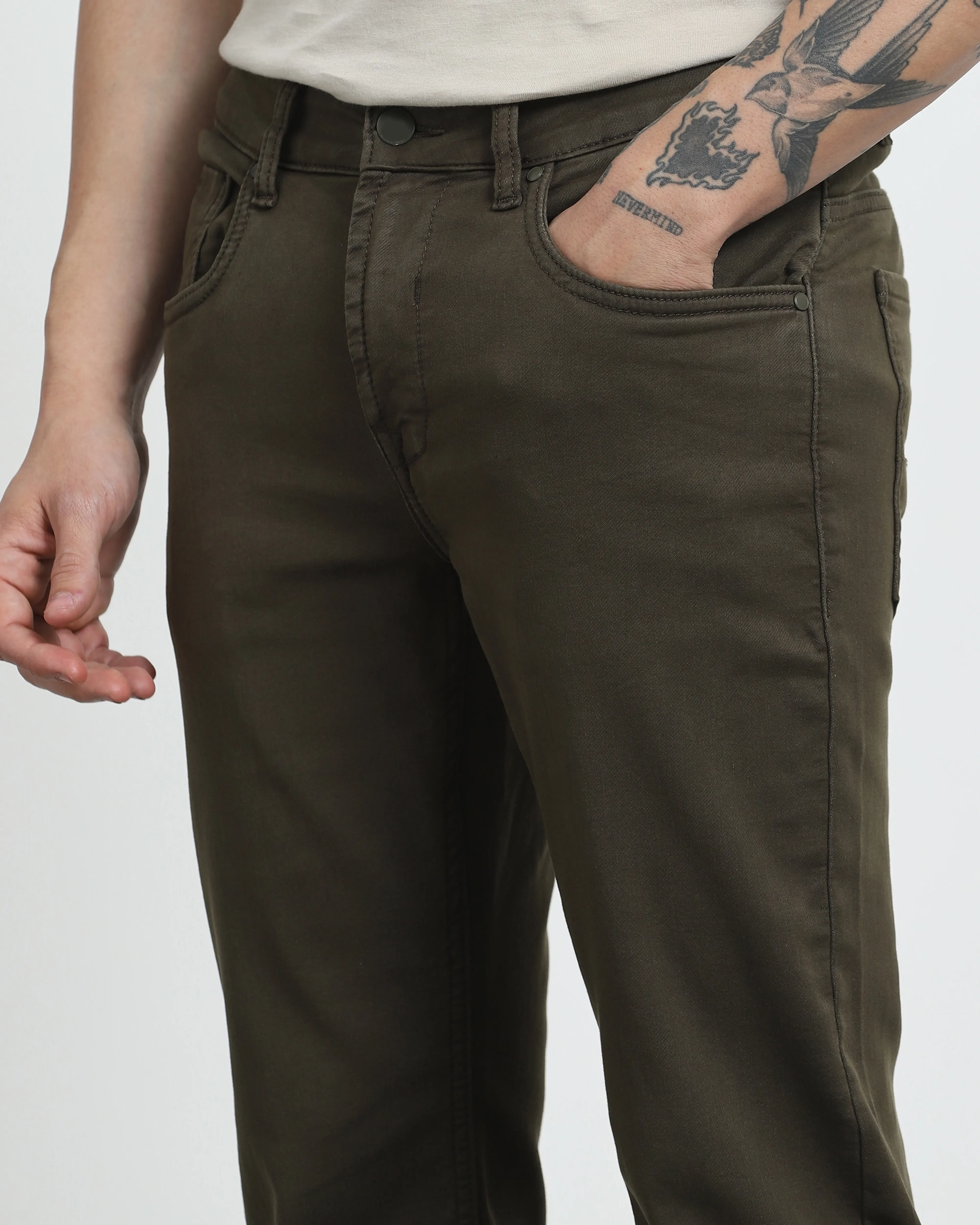 Classic Versatile And Comfortable Straight Dark Olive Jeans