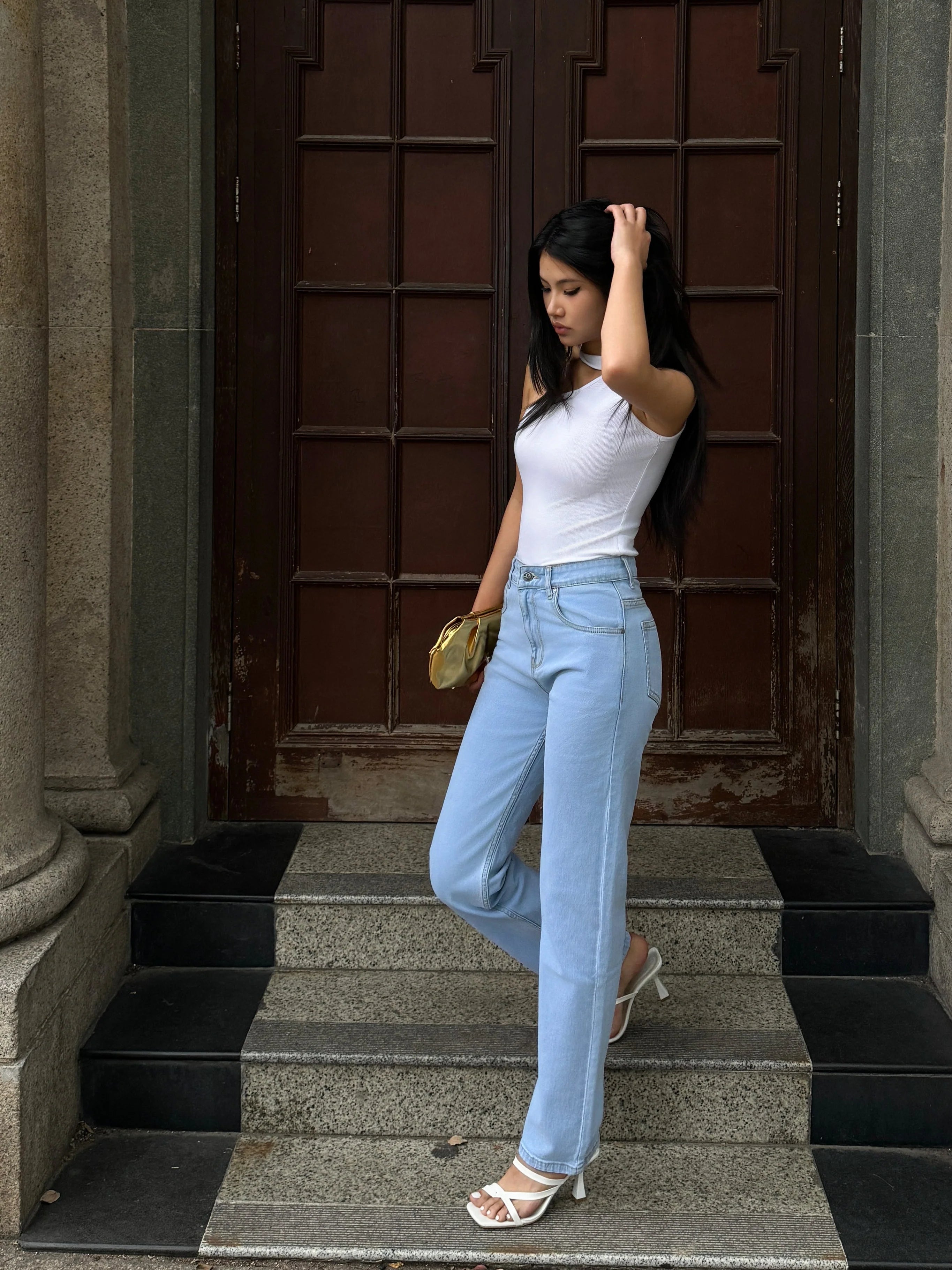 Wash Out Regular Blue Stretch Tailored Straight Leg Jeans