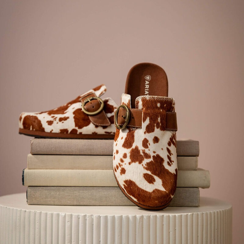 Women's Ariat Brown Floral Emboss Country Mule Slip On Shoes Clearance Sale 65%OFF