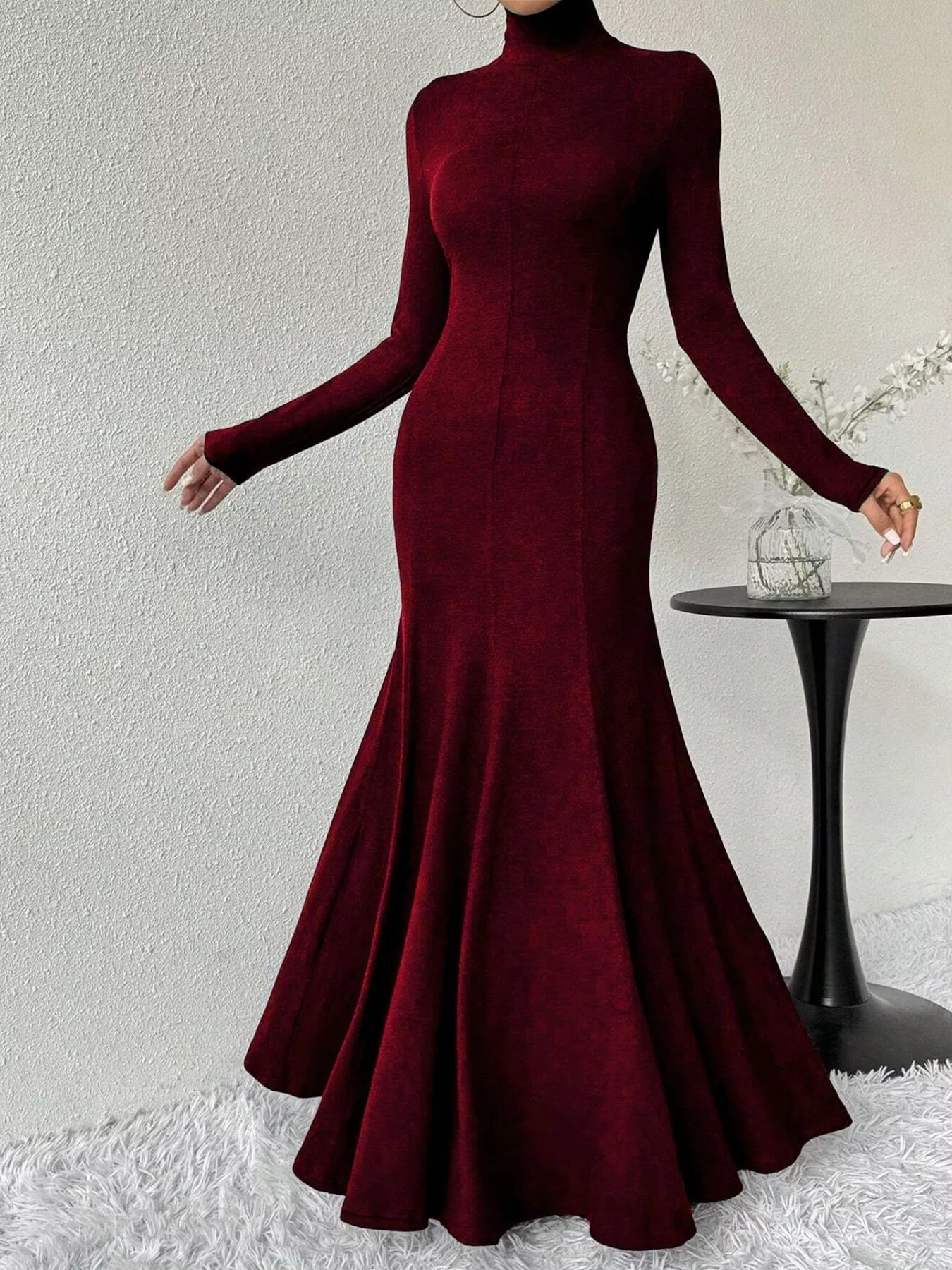 Turtleneck Long Sleeve Maxi Mermaid Dress