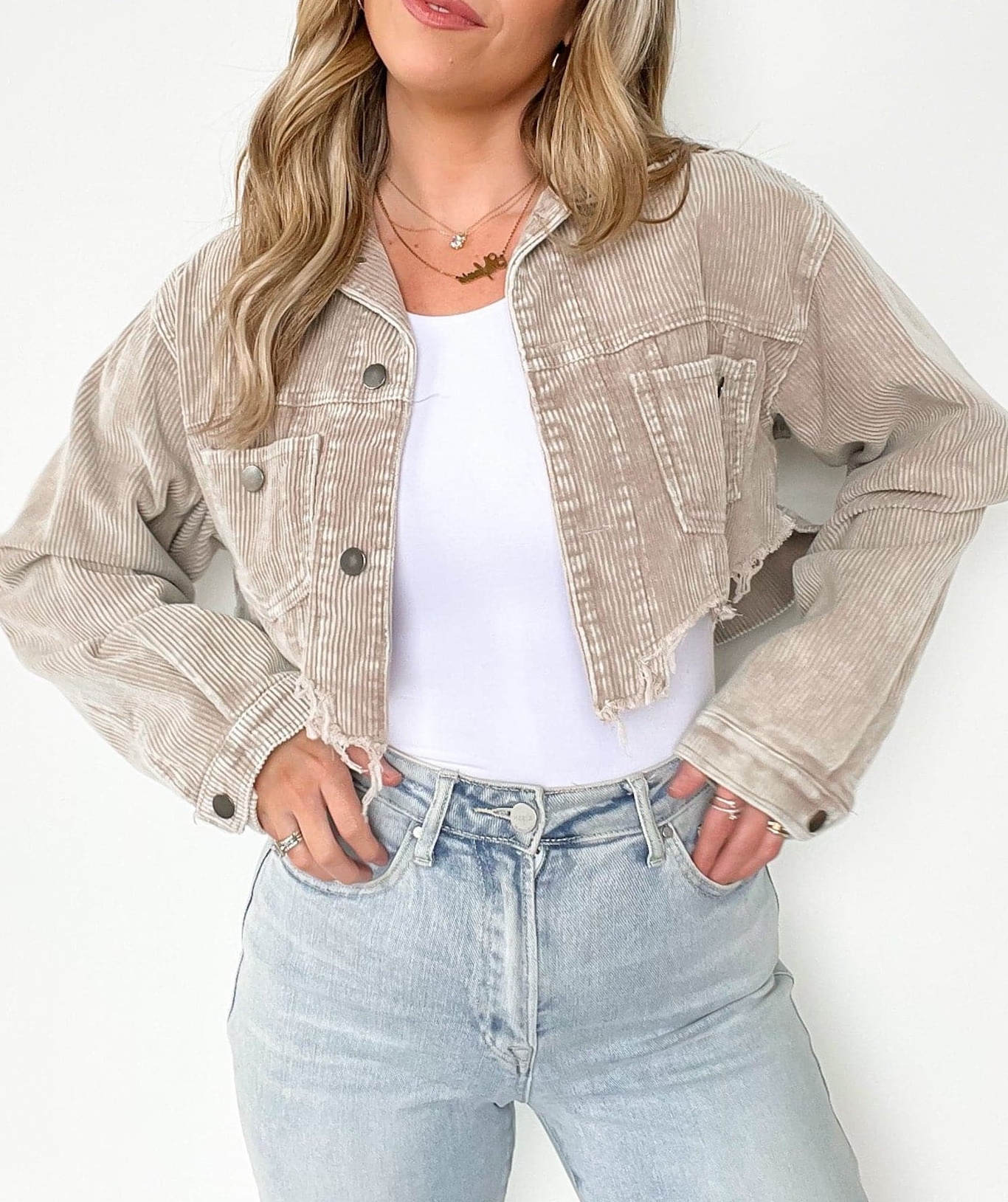 Perfect Promise Cropped Distressed Corduroy Jacket