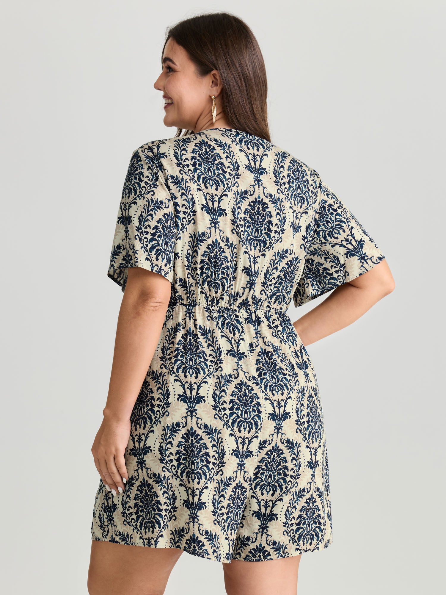 Tropical Leaf Print Pockets Button Romper