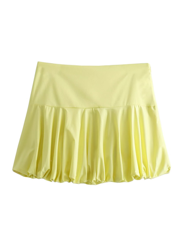 Round Neck Zipper Pocket Balloon Short Vest / Pleated Skirt