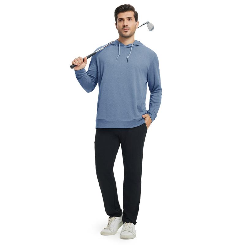 Men’s Solid Color Lightweight Golf Hoodie, 4-Way Stretch Breathable Dry Fit Pullover, Athletic Casual Fall Fashion drawstring sweatshirt Menswear Tops