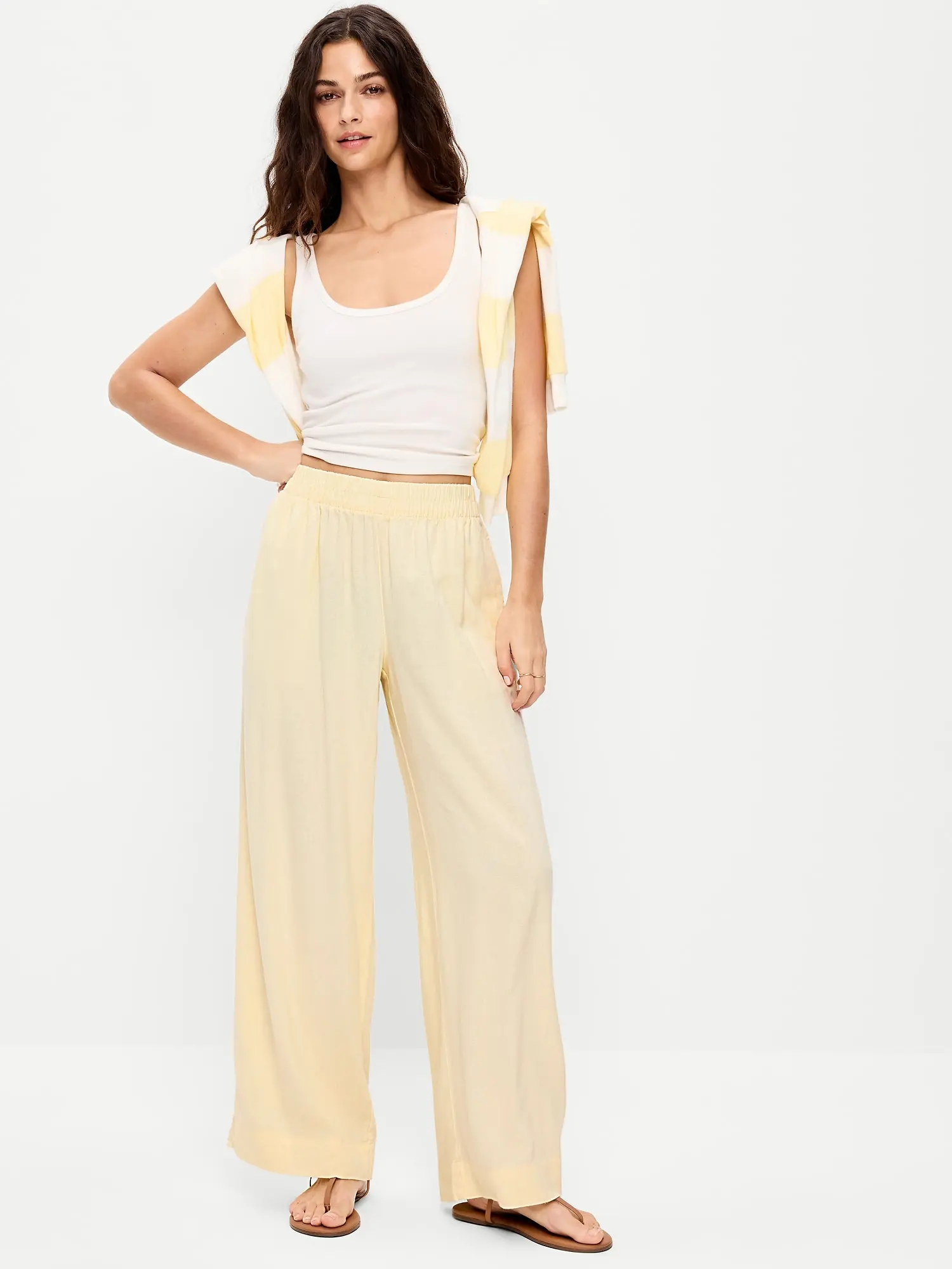 Women's High-Waisted Linen-Blend Wide-Leg Pants