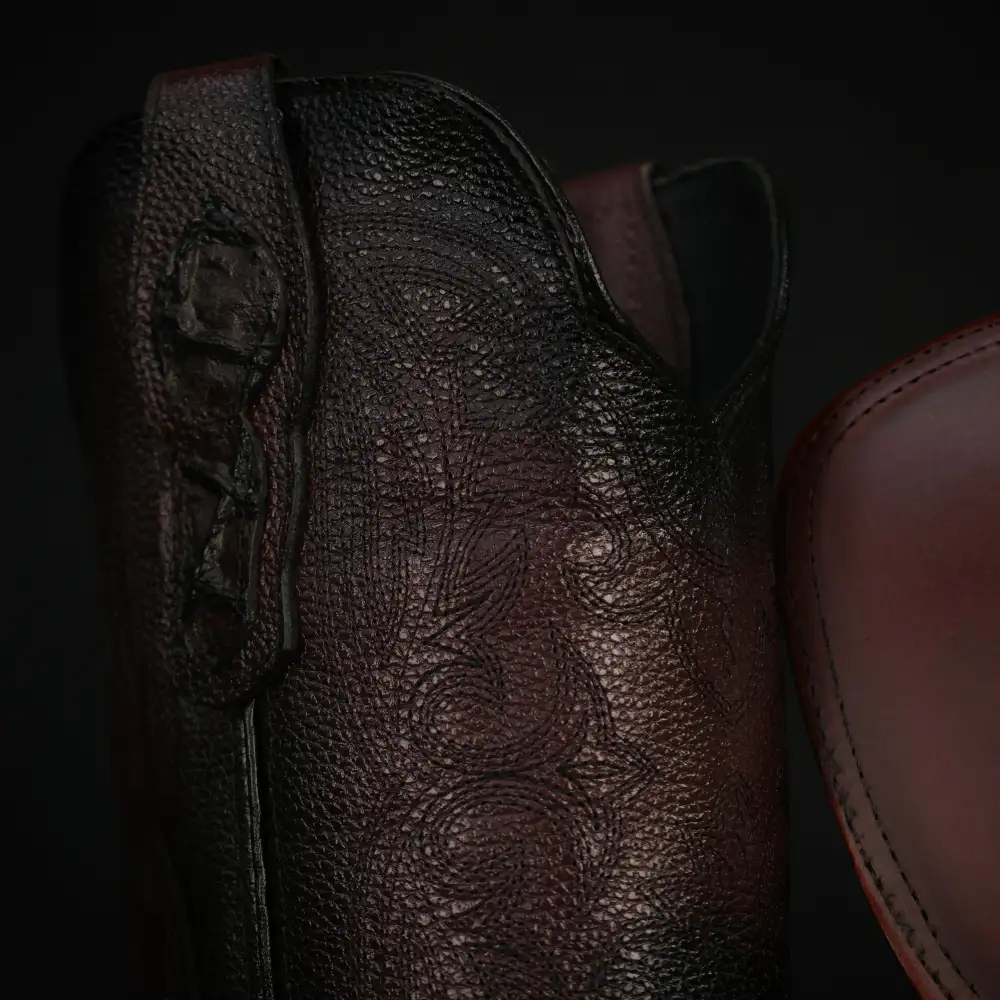 Wine Pirarucu Leather Boots — Square Toe