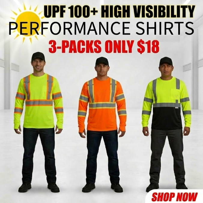 6-Pack Hi-Vis Long Sleeve Work T-Shirts with Pocket (Breathable & Quick-Dry)