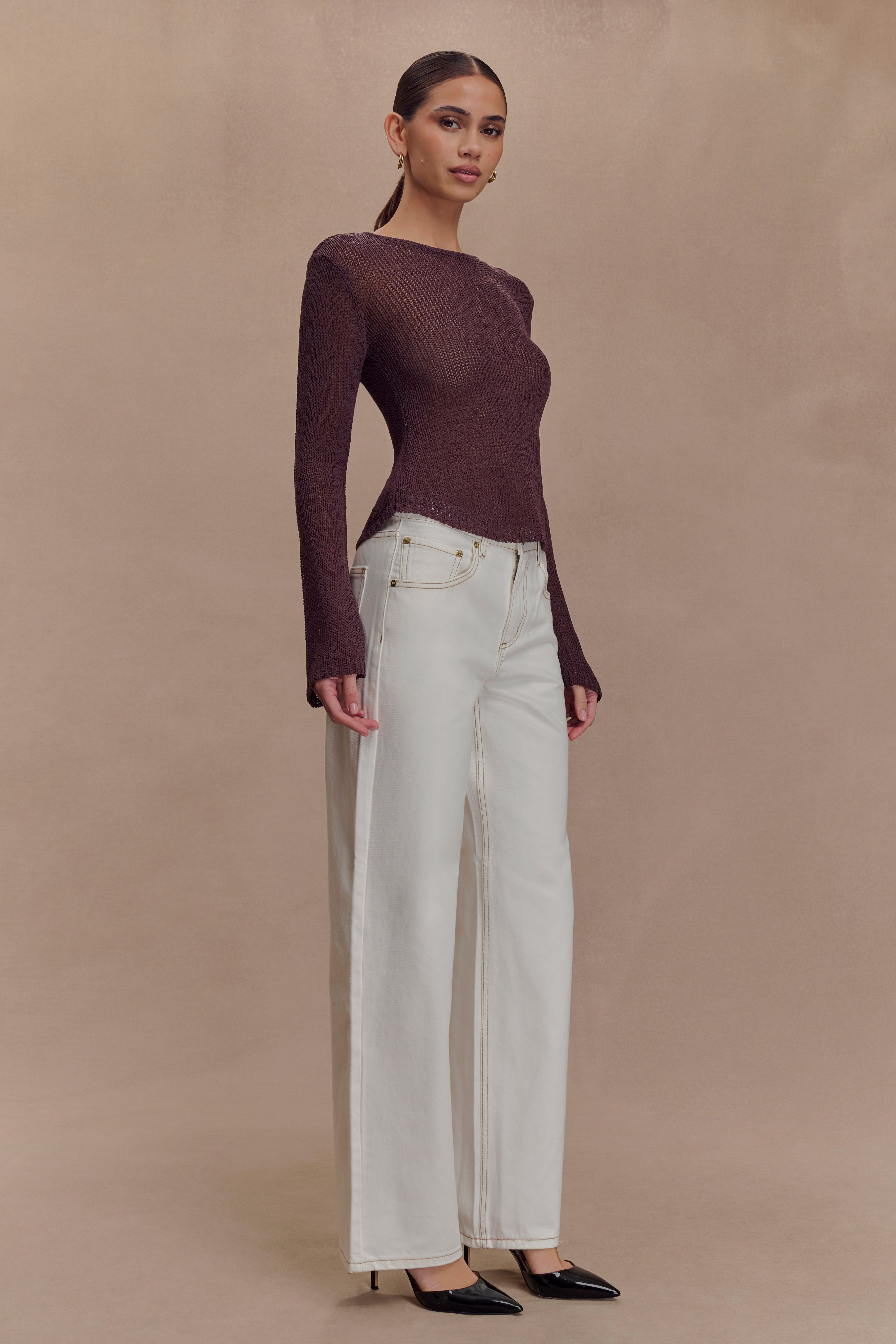 Chocolate Long Sleeve Knit Top