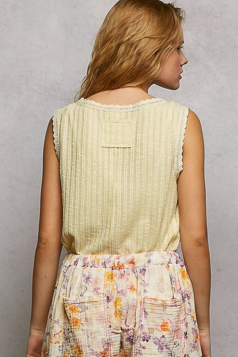 POL Ribbed Round Neck Tank with Lace Trim