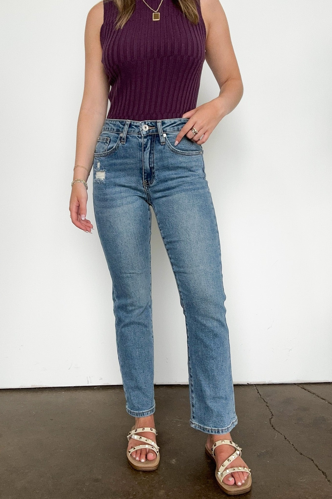 Mid Rise Slim Straight Jeans
