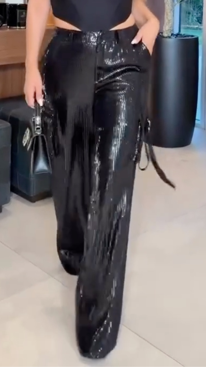 Women's Sequined Multi-pocket Straight Leg Pants