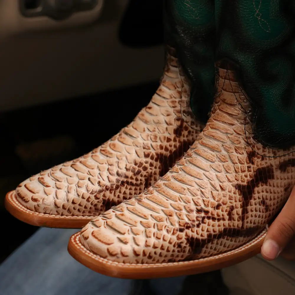 Natural Desert Python Leather Boots - Square Toe