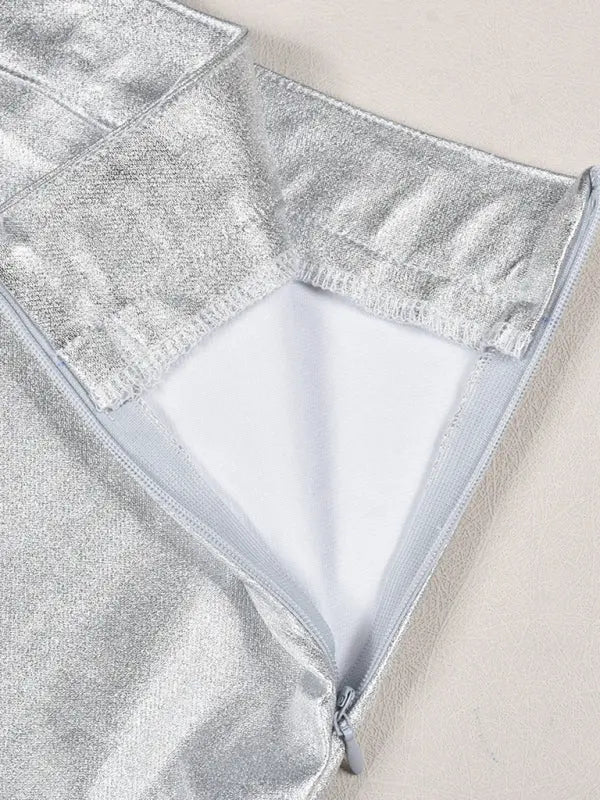 Spliced Slit Slim Fit PU Leather Maxi Skirt - xelpri