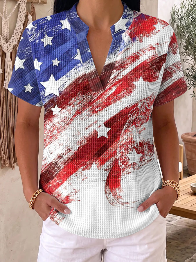 Women's 250th Anniversary of the United States Printed Waffle Top