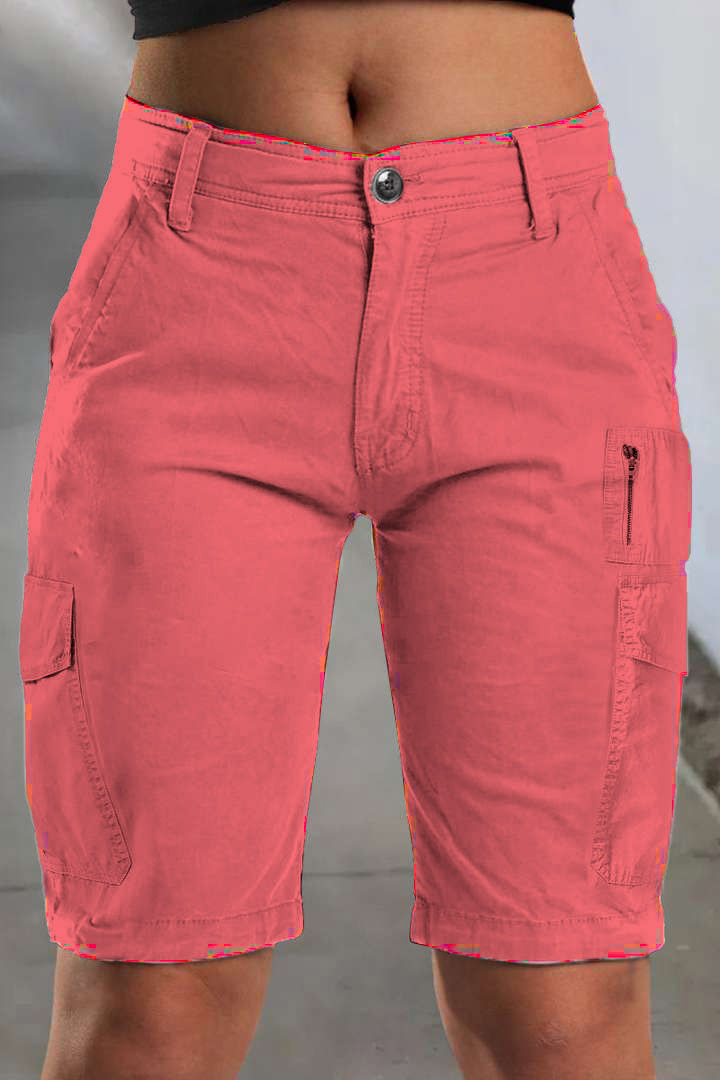 1Solid Multi Pocket Mid Rise Bermuda Cargo Shorts