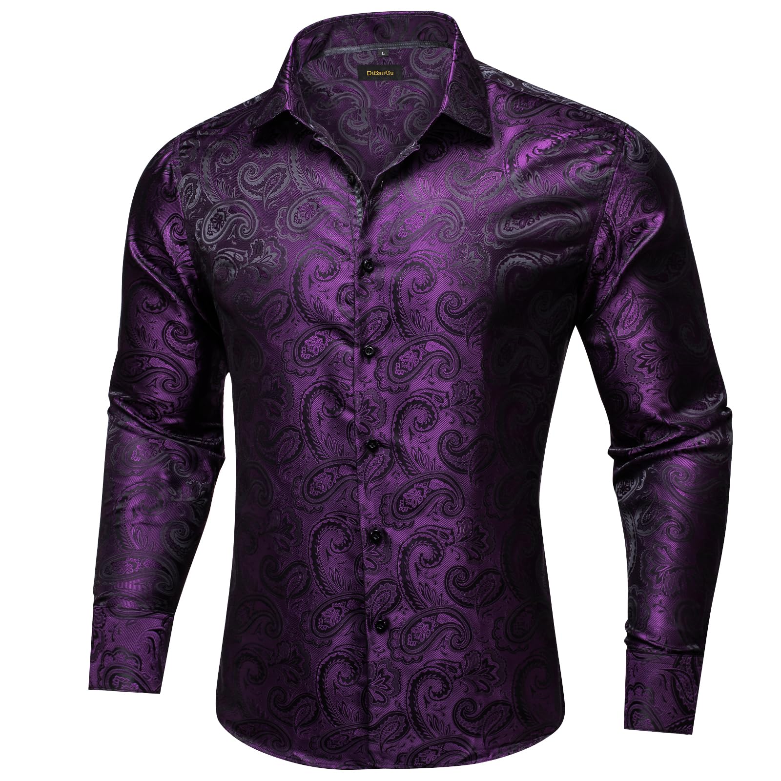 Men's Paisley Dress Shirt Long Sleeve Wrinkle Free Button Down Cowboy Shirts - Dark Purple&paisley