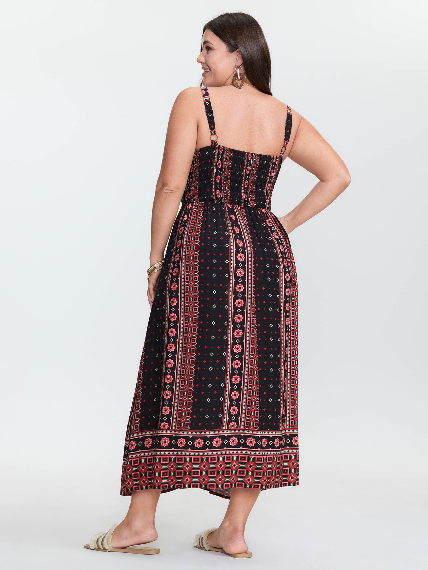 Boho Print Color Contrast Cami Maxi Dress