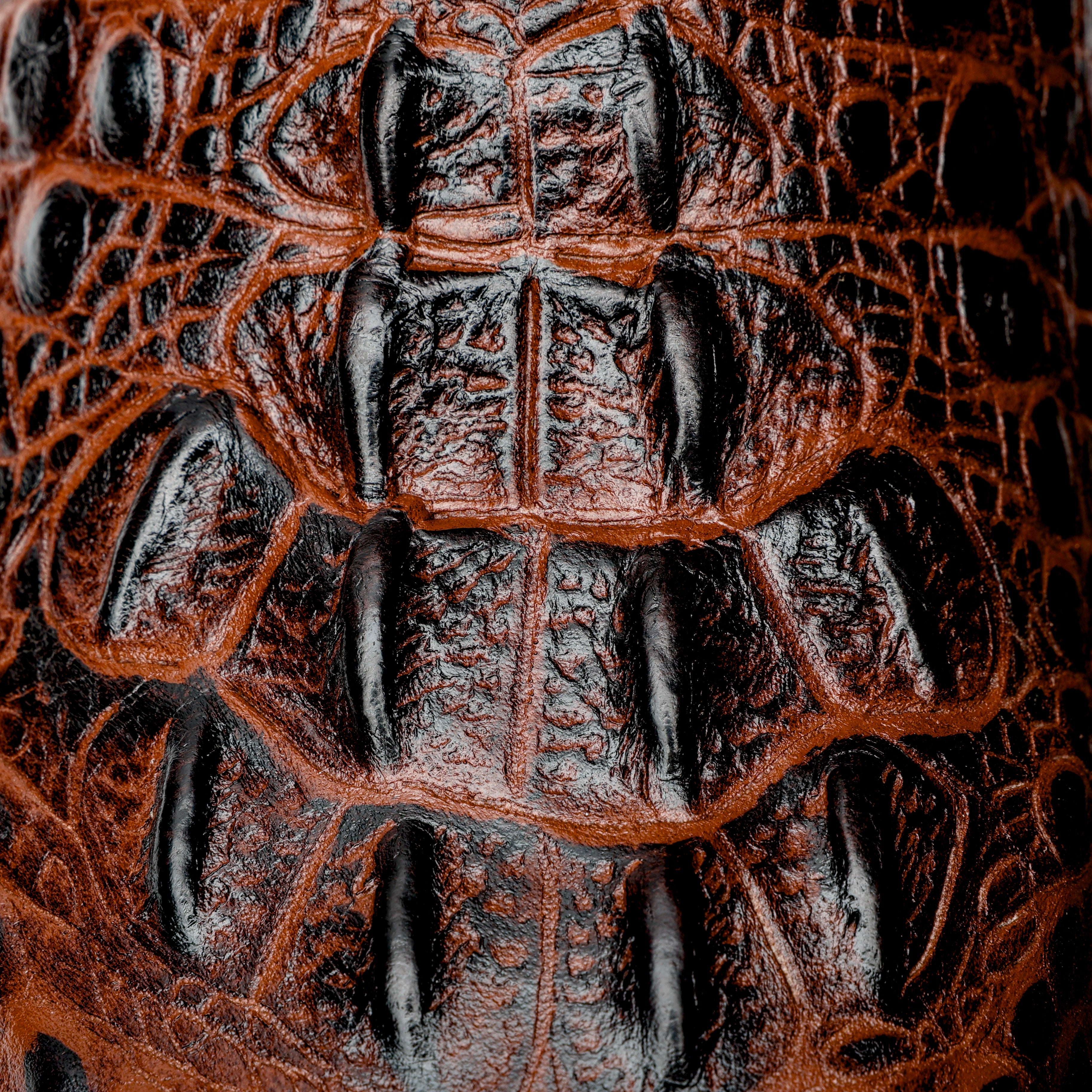 Brown Caiman Neck Leather Boots - Square Toe