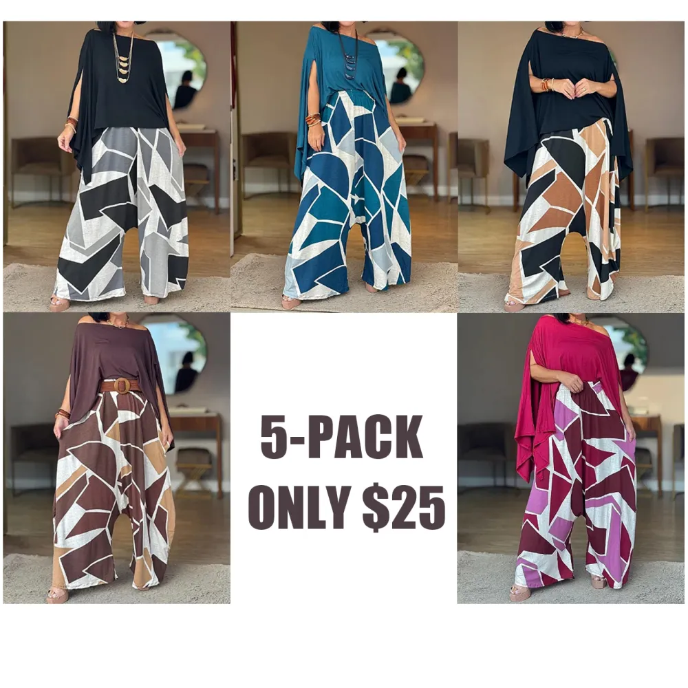 Women's Casual Solid Top & Printed Pants Set – Effortless Everyday Style