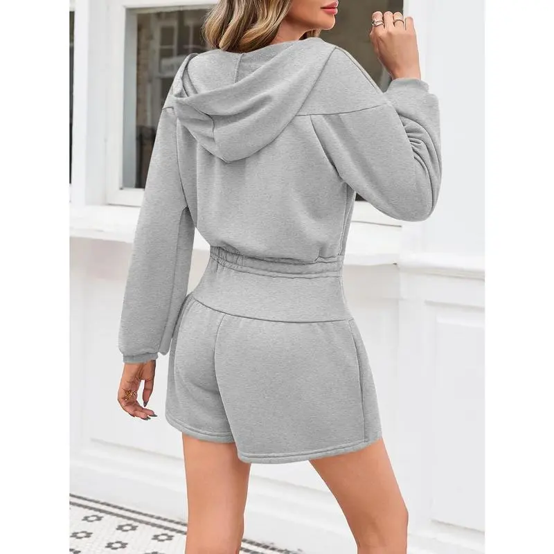 Women's Half-Zip Hooded Long-Sleeve Casual Romper