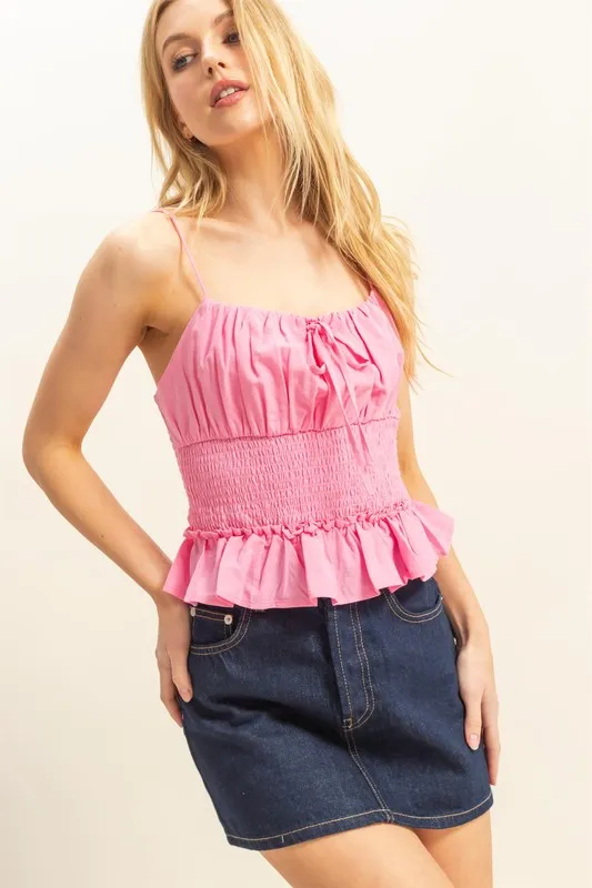 Poplin Smocked Waist Summery Cami Top