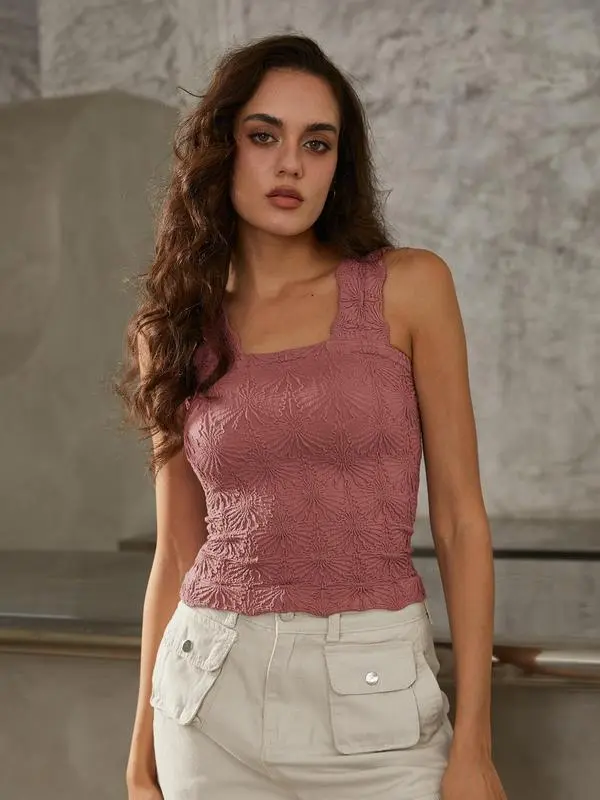 Women's Solid Color Jacquard Square Neck Sports Vest——Sleek, stylish, and sporty(Just $3 Each!)