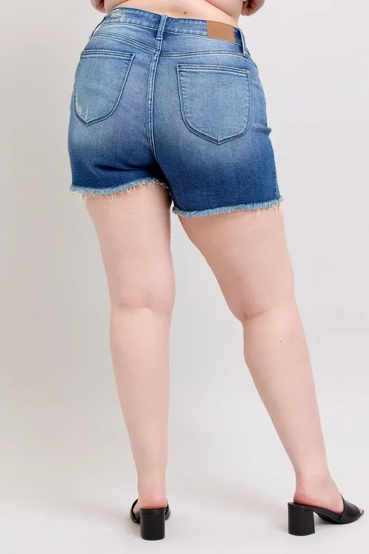 V-Front Denim Shorts with Shield Pockets