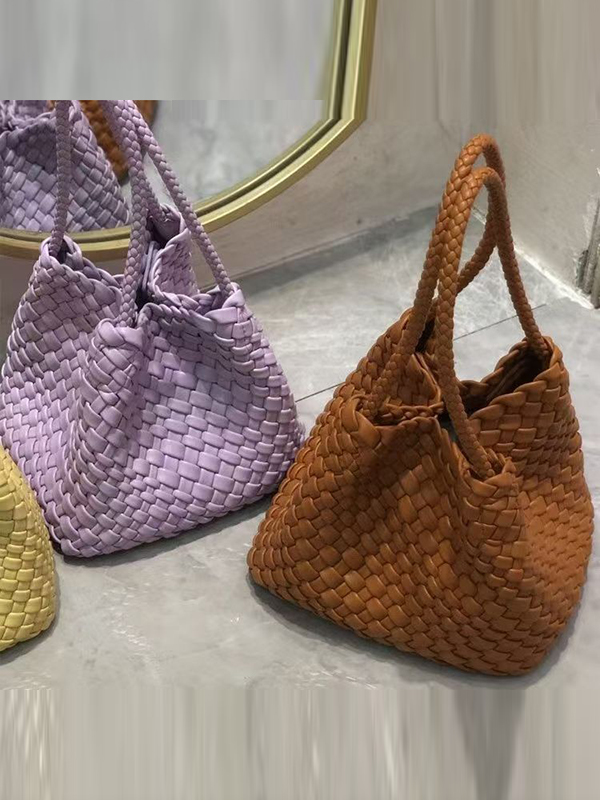 Solid Color Split-Joint Woven Handbags Bags