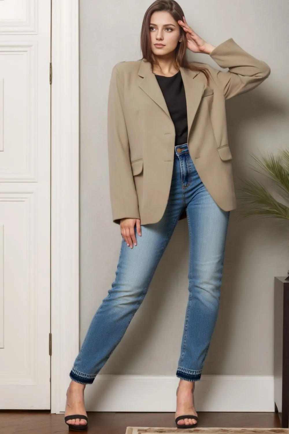 Blue Full Size Mid Rise Rigid Magic Release Hem Jeans