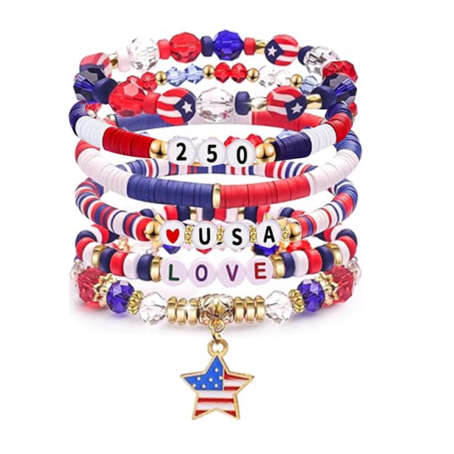 Unisex American Independence Day 250Th Anniversary Commemorative Soft Ceramic Stackable Bracelet Jewelry