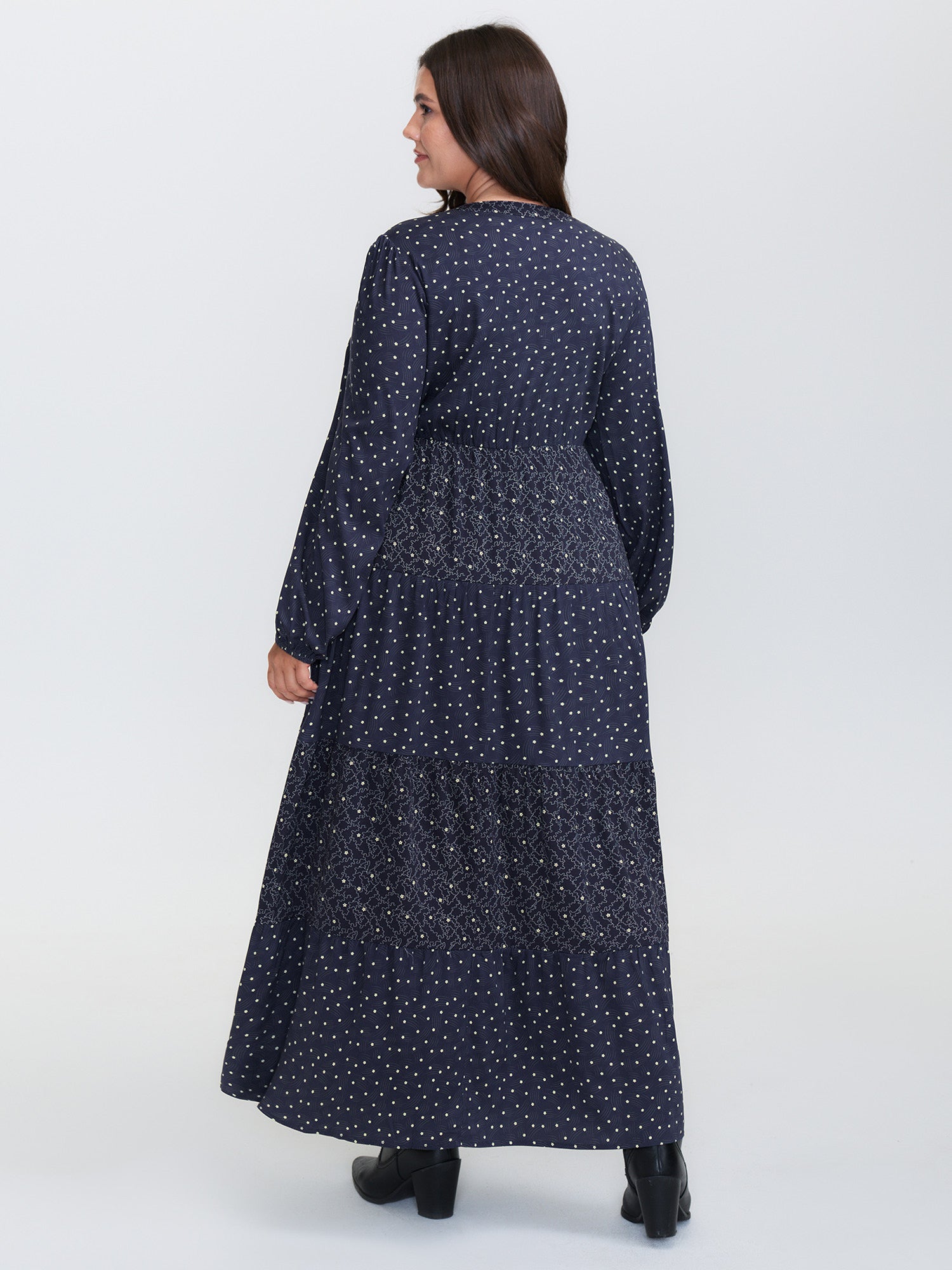 Polka Dots Print Tiered Flowy Maxi Dress